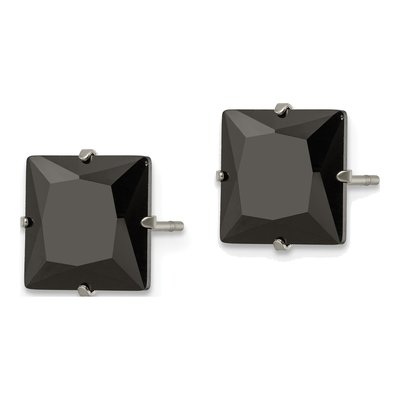 Stainless Steel 9mm Square CZ Stud Earrings – view 4
