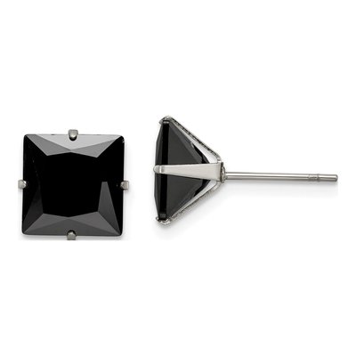 Stainless Steel 9mm Square CZ Stud Earrings