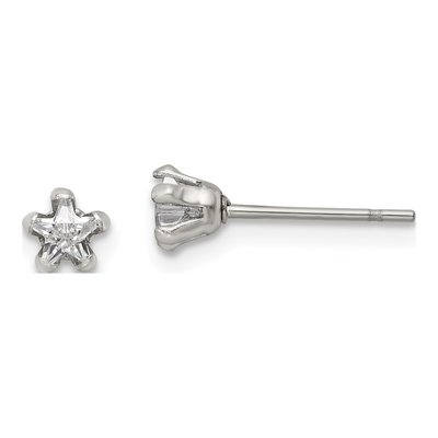 Stainless Steel 4mm CZ Star Stud Earrings