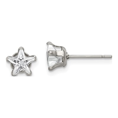 Stainless Steel 6mm CZ Star Stud Earrings