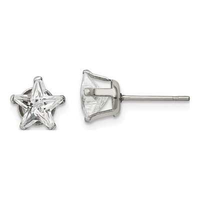 Stainless Steel 7mm CZ Star Stud Earrings