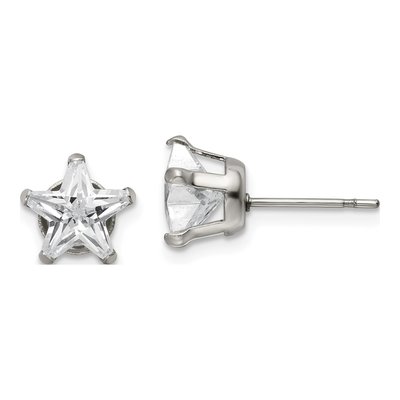 Stainless Steel 8mm CZ Star Stud Earrings