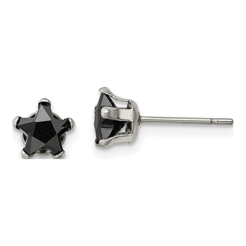 Chisel Stainless Steel Black CZ Star Stud Earrings