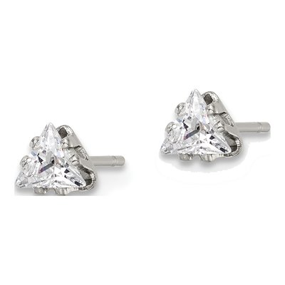 Stainless Steel 4mm Trillion CZ Triangle Stud Earrings – view 4
