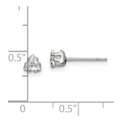 Stainless Steel 4mm Trillion CZ Triangle Stud Earrings – view 6