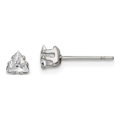 Stainless Steel 4mm Trillion CZ Triangle Stud Earrings