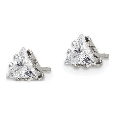 Stainless Steel 5mm Trillion CZ Triangle Stud Earrings – view 4