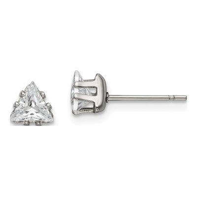 Stainless Steel 5mm Trillion CZ Triangle Stud Earrings
