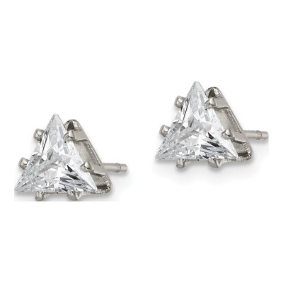 Stainless Steel 6mm Trillion CZ Triangle Stud Earrings – view 4
