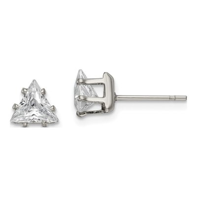 Stainless Steel 6mm Trillion CZ Triangle Stud Earrings