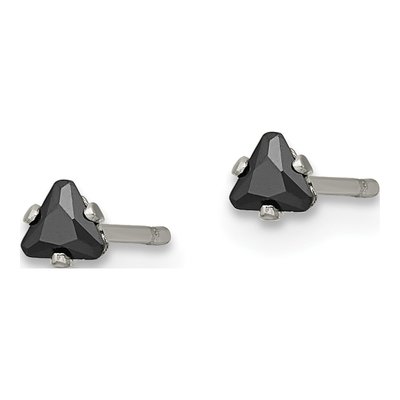 Stainless Steel 3mm Trillion CZ Triangle Stud Earrings – view 4