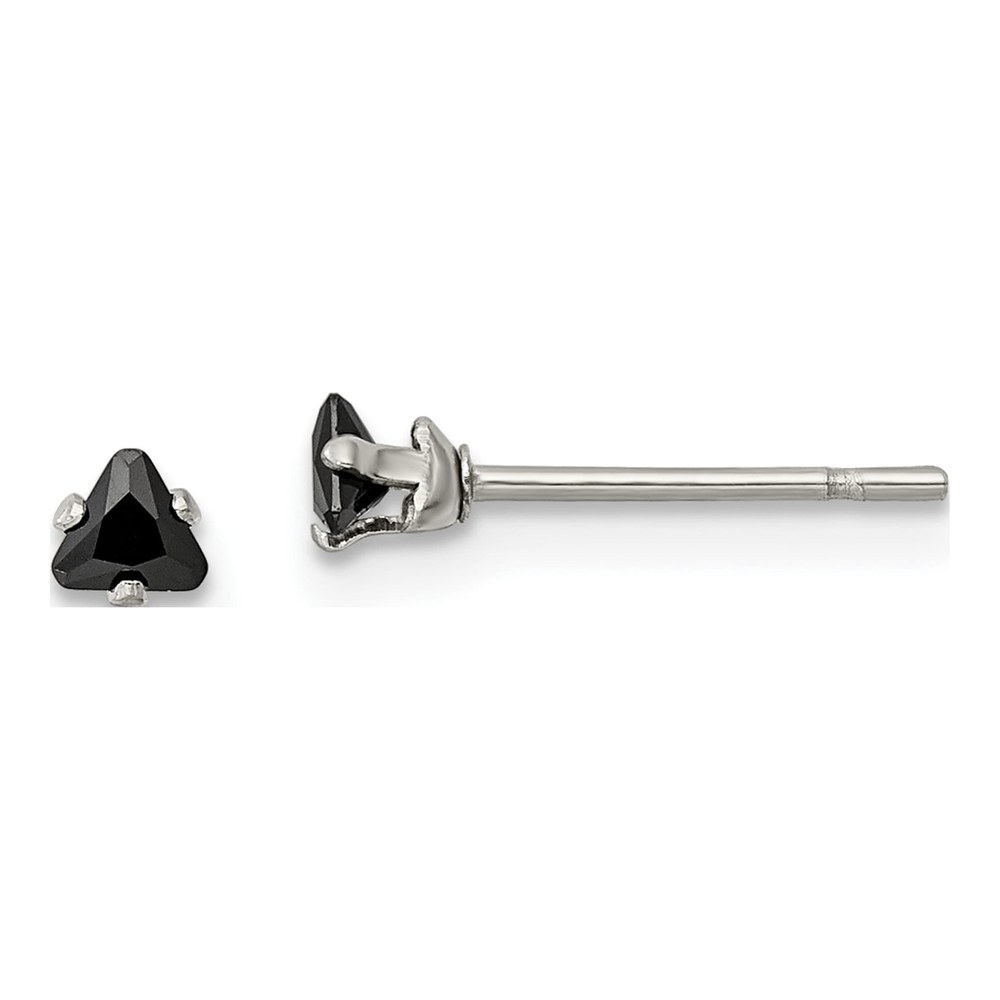 Stainless Steel 3mm Trillion CZ Triangle Stud Earrings