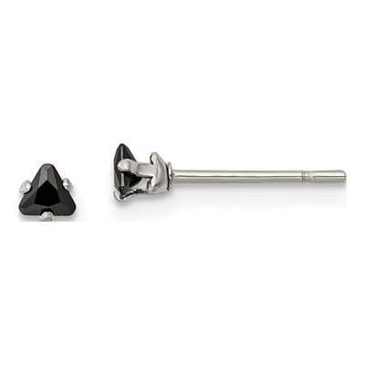 Stainless Steel 3mm Trillion CZ Triangle Stud Earrings