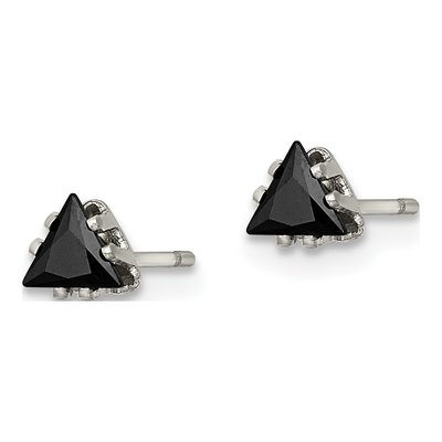Stainless Steel 4mm Trillion CZ Triangle Stud Earrings – view 4