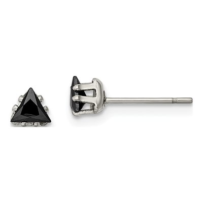 Stainless Steel 4mm Trillion CZ Triangle Stud Earrings