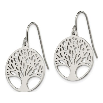 Stainless Steel Tree of Life Cut-Out Dangle Earrings – view 4