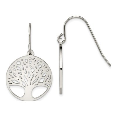 Stainless Steel Tree of Life Cut-Out Dangle Earrings