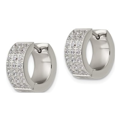 Stainless Steel 13mm CZ Huggie Hoop Earrings – view 4