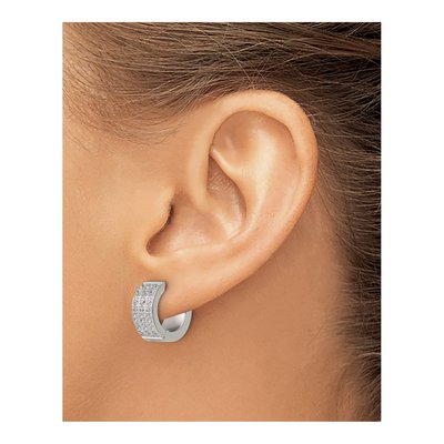 Stainless Steel 13mm CZ Huggie Hoop Earrings – view 5