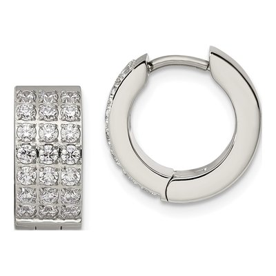 Stainless Steel 13mm CZ Huggie Hoop Earrings
