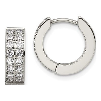 Stainless Steel 13mm CZ Huggie Hoop Earrings