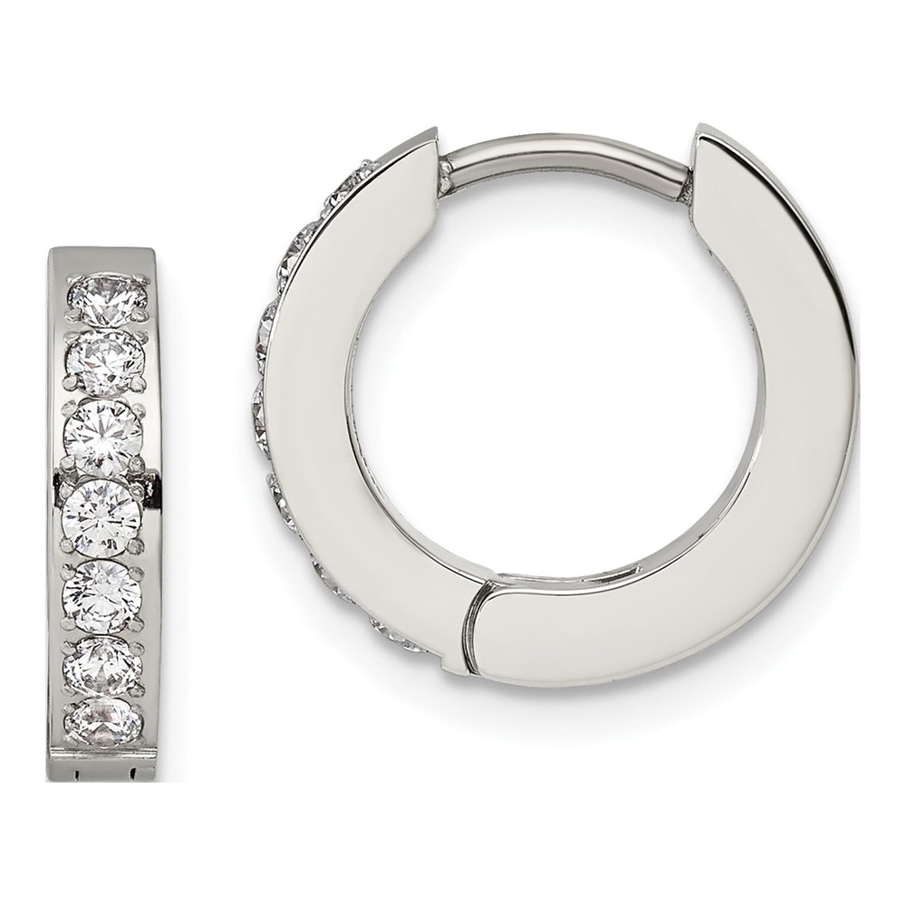 Chisel Stainless Steel CZ Hinged Hoop Earrings