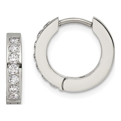 Stainless Steel 13mm CZ Huggie Hoop Earrings