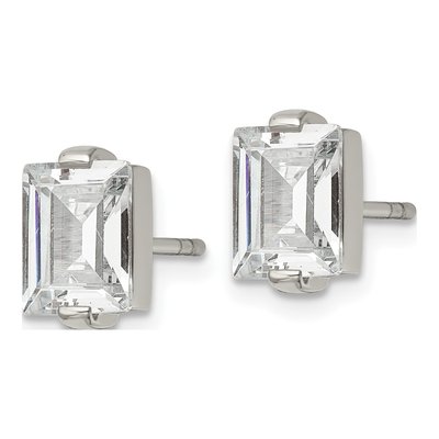 Stainless Steel CZ Rectangle Stud Earrings – view 4
