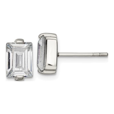 Stainless Steel CZ Rectangle Stud Earrings