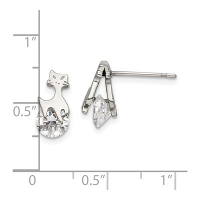Stainless Steel Round CZ Cat Stud Earrings – view 5