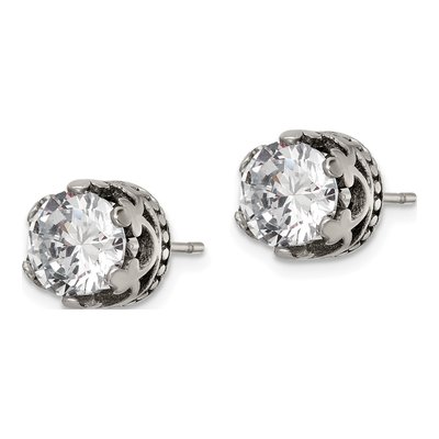 Stainless Steel Round CZ Crown Stud Earrings – view 4