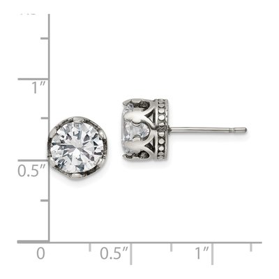 Stainless Steel Round CZ Crown Stud Earrings – view 5