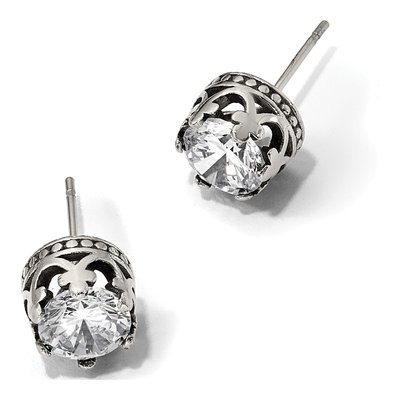 Stainless Steel Round CZ Crown Stud Earrings – view 6