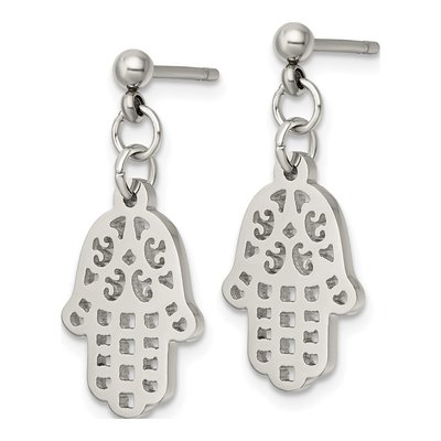 Stainless Steel Hamsa Dangle Earrings – view 4