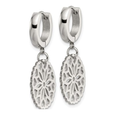 Stainless Steel 36mm Flower Huggie Hoop Earrings – view 4