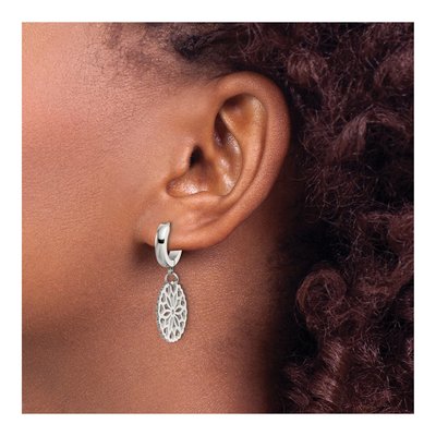 Stainless Steel 36mm Flower Huggie Hoop Earrings – view 5