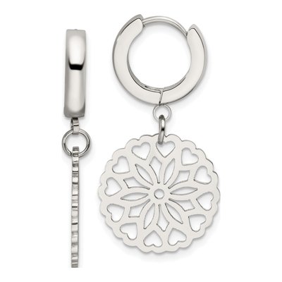 Stainless Steel 36mm Flower Huggie Hoop Earrings