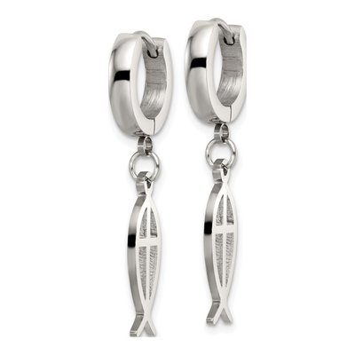 Stainless Steel 37mm Ichthus Huggie Hoop Earrings – view 4
