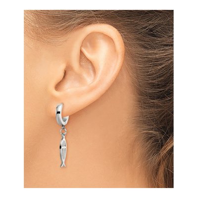 Stainless Steel 37mm Ichthus Huggie Hoop Earrings – view 5