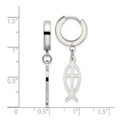 Stainless Steel 37mm Ichthus Huggie Hoop Earrings – view 6