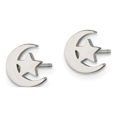 Stainless Steel Moon Star Stud Earrings – view 3