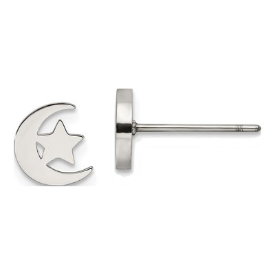 Stainless Steel Moon Star Stud Earrings