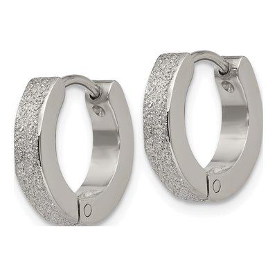 Stainless Steel 13mm Sandblasted Huggie Hoop Earrings – view 3