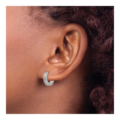 Stainless Steel 13mm Sandblasted Huggie Hoop Earrings – view 4