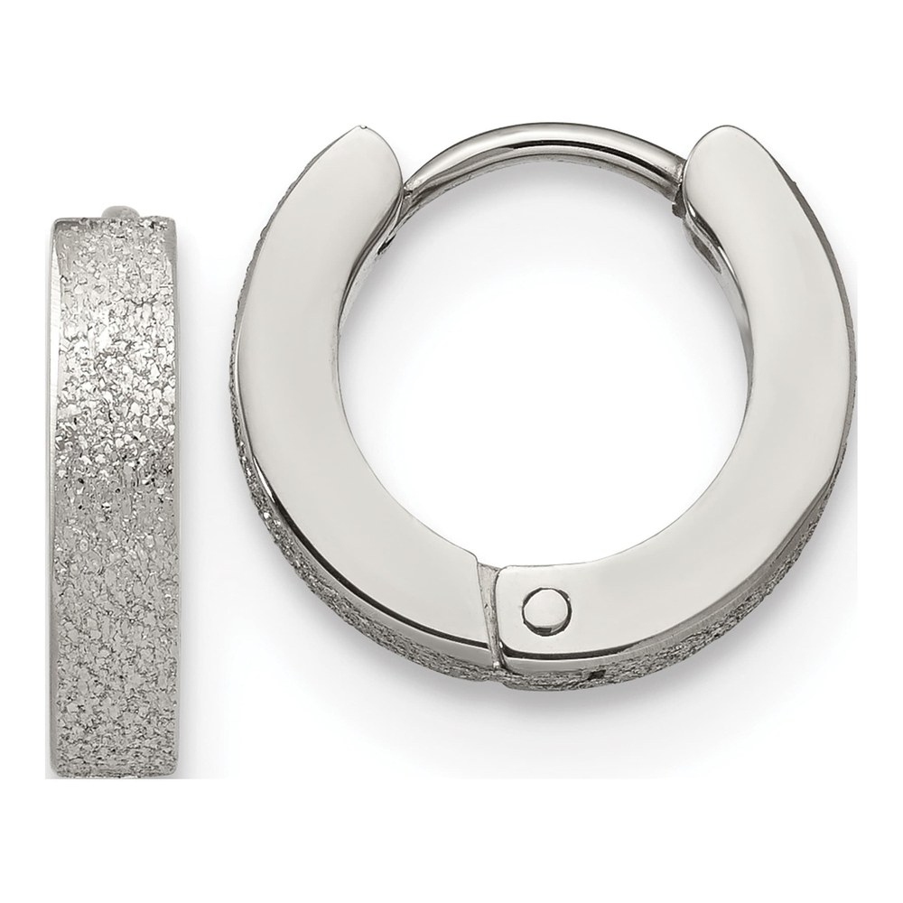 Stainless Steel 13mm Sandblasted Huggie Hoop Earrings