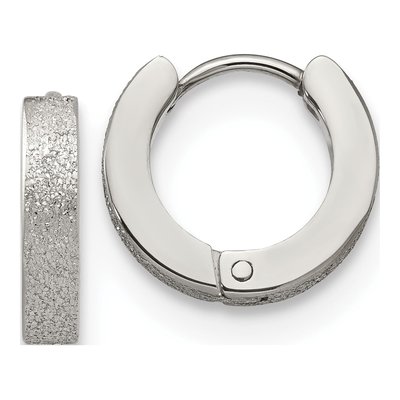 Stainless Steel 13mm Sandblasted Huggie Hoop Earrings