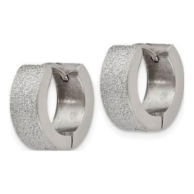 Stainless Steel 13mm Sandblasted Huggie Hoop Earrings – view 3