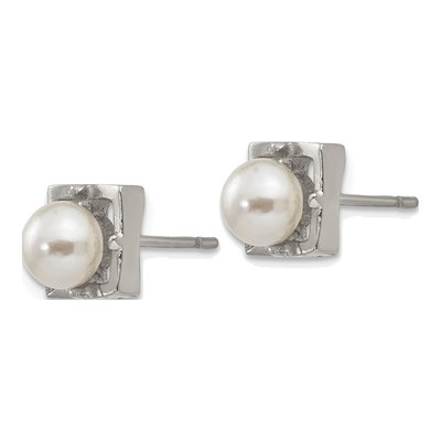 Stainless Steel Round Simulated Pearl Stud Earrings – view 3