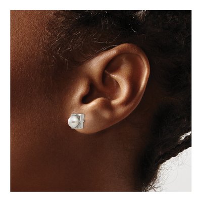 Stainless Steel Round Simulated Pearl Stud Earrings – view 4
