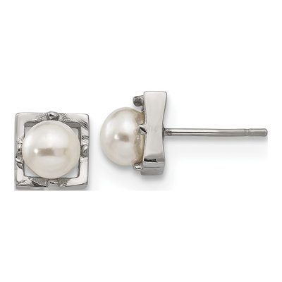 Stainless Steel Round Simulated Pearl Stud Earrings